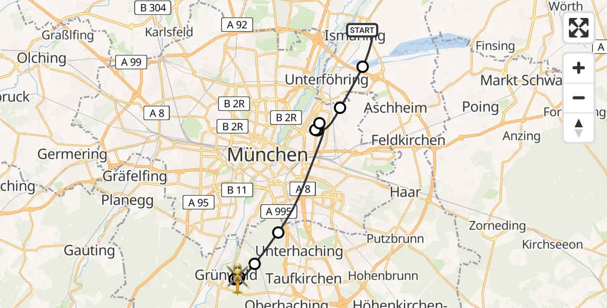 Flugroute Rettungshubschrauber Ismaning - Grünwald, 04 April 2026, 09:27