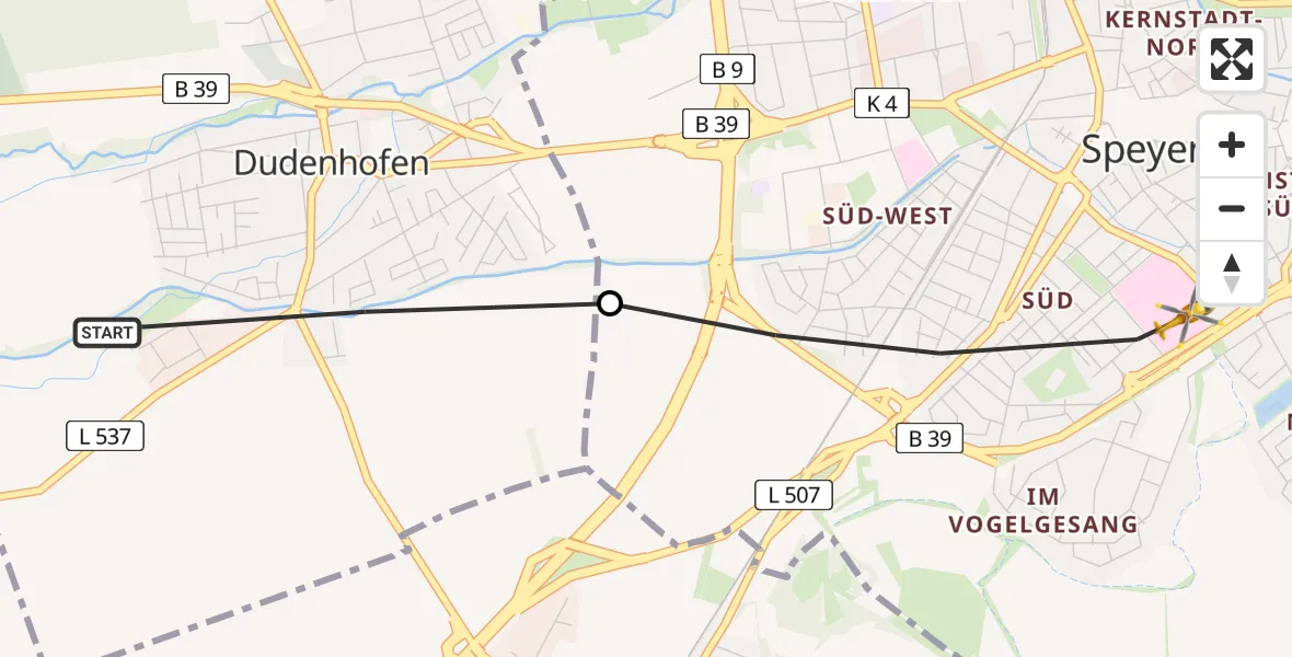 Flugroute Rettungshubschrauber Dudenhofen - Speyer, 04 April 2026, 09:28