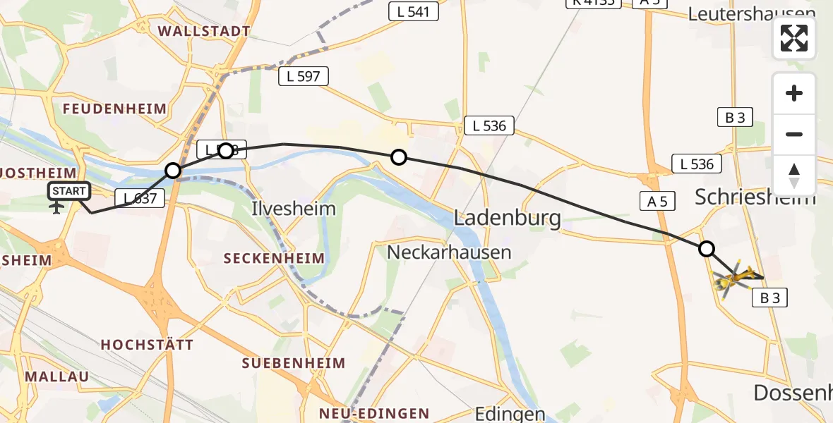Routekaart van de vlucht: Rettungshubschrauber nach Schriesheim, Schlittweg