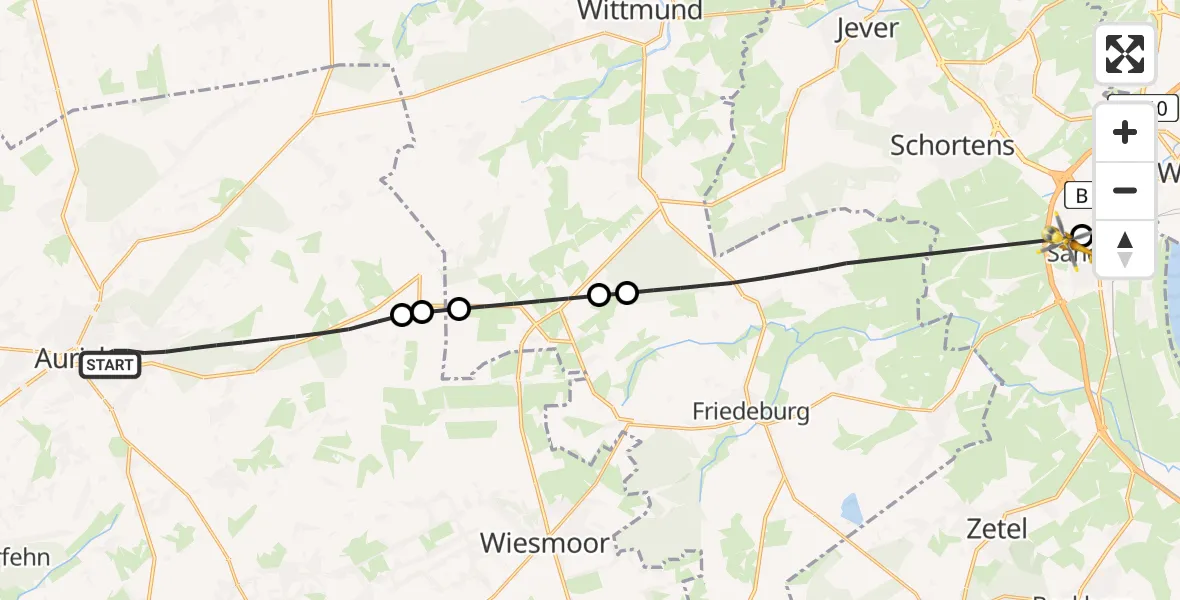 Flugroute Rettungshubschrauber Aurich - Sande, 04 April 2026, 09:46