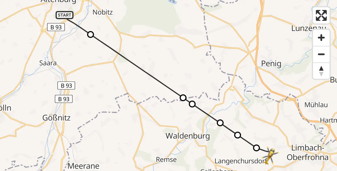 Routekaart van de vlucht: Rettungshubschrauber nach Limbach-Oberfrohna, Folgenstraße