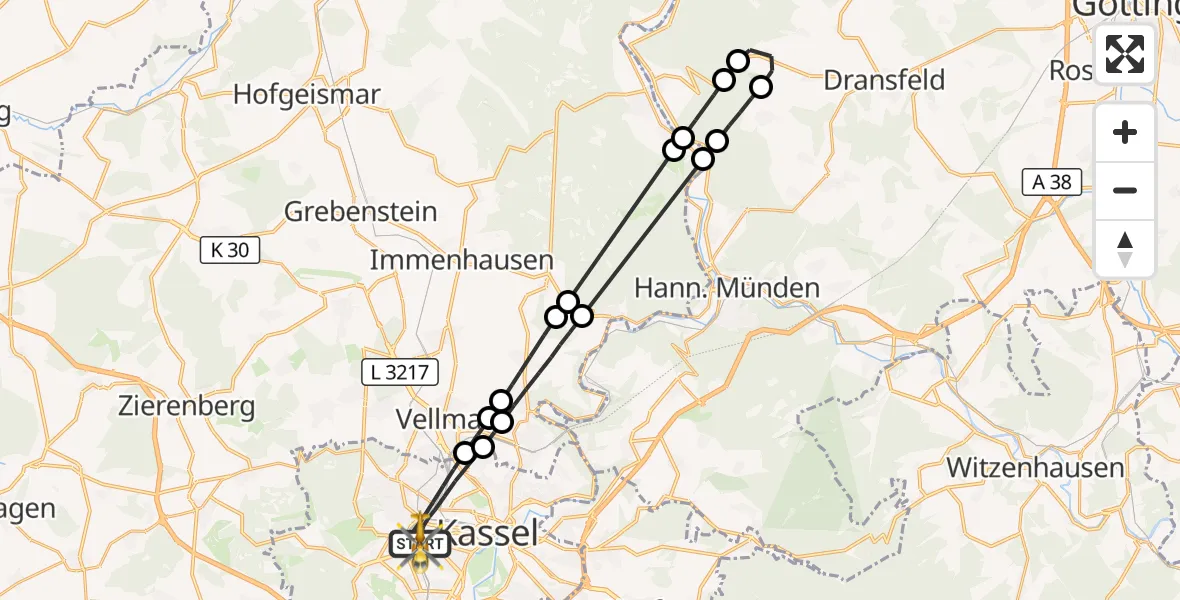 Flugroute Rettungshubschrauber Kassel - Kassel, 04 April 2026, 09:55