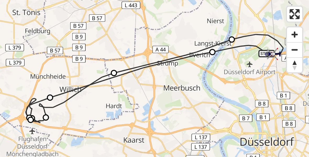 Flugroute Polizeihubschrauber Düsseldorf Flughafen - Düsseldorf Flughafen, 04 April 2026, 09:57
