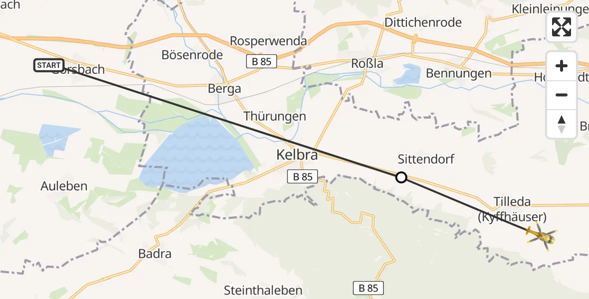 Flugroute Rettungshubschrauber Görsbach - Kelbra (Kyffhäuser), 04 April 2026, 10:00
