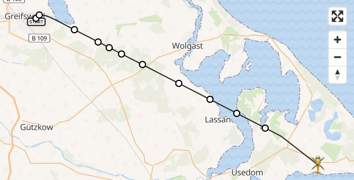 Routekaart van de vlucht: Rettungshubschrauber nach Dargen, Bossiner Straße