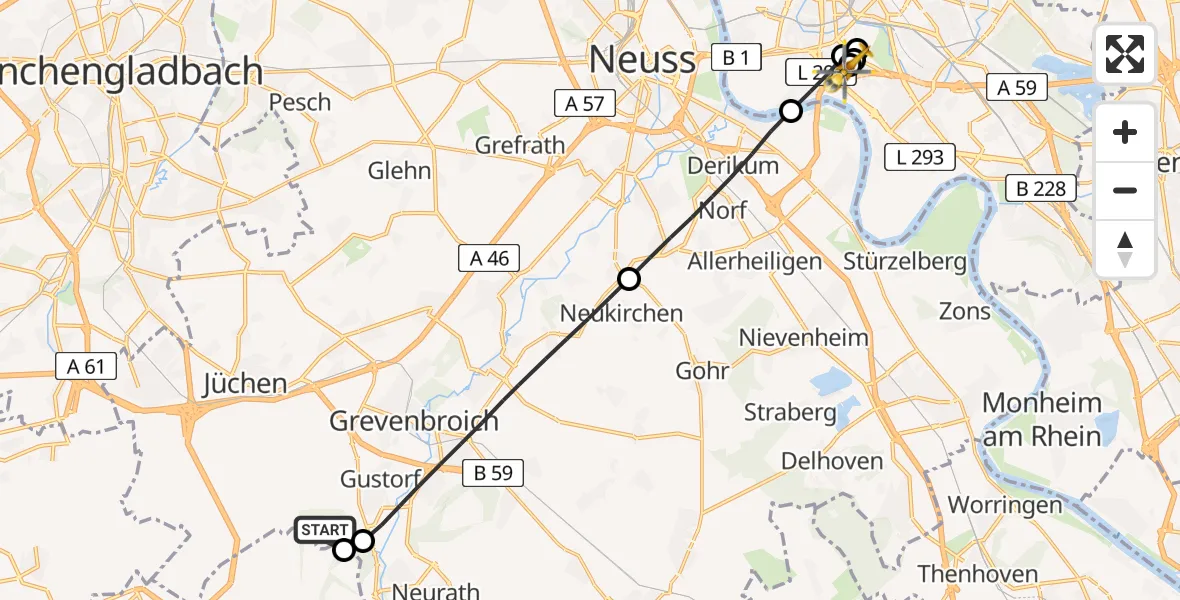 Flugroute Rettungshubschrauber Grevenbroich - Düsseldorf University Hospital, 04 April 2026, 10:15
