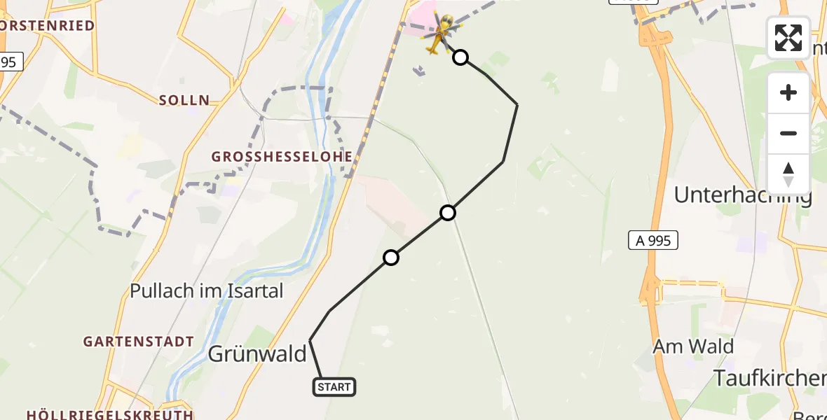 Flugroute Rettungshubschrauber Grünwald - ADAC Air Rescue Center Hubschrauberlandeplatz (Christoph 1), 04 April 2026, 10:18