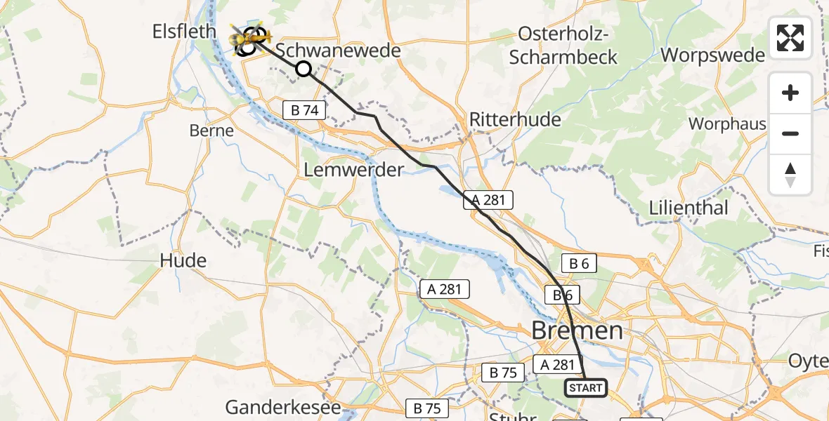 Flugroute Rettungshubschrauber Bremen - Schwanewede, 04 April 2026, 10:18