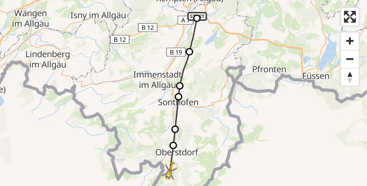 Routekaart van de vlucht: Rettungshubschrauber nach Oberstdorf, Schwand