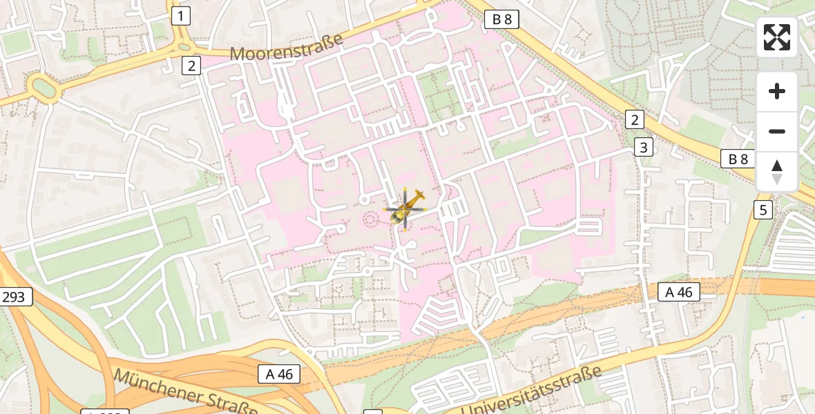 Flugroute Rettungshubschrauber Düsseldorf University Hospital - Düsseldorf University Hospital, 04 April 2026, 10:24