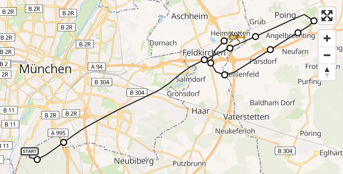 Flugroute Rettungshubschrauber ADAC Air Rescue Center Hubschrauberlandeplatz (Christoph 1) - Kirchheim b.München, 04 April 2026, 10:31