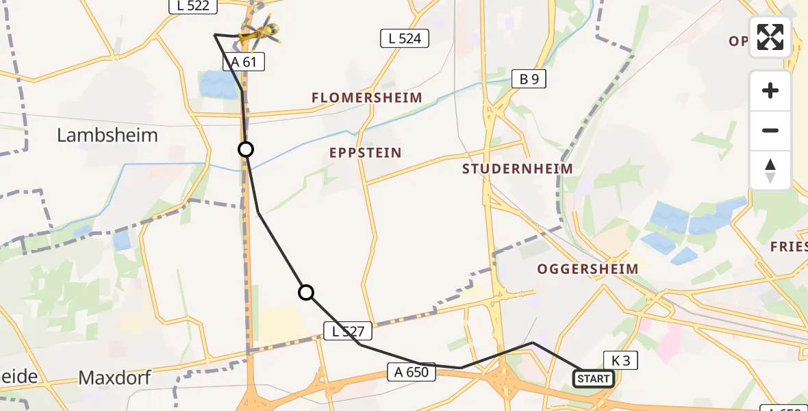 Flugroute Rettungshubschrauber Ludwigshafen am Rhein - Frankenthal (Pfalz), 04 April 2026, 10:33