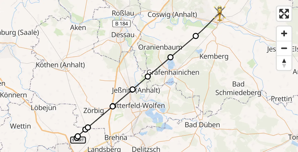 Flugroute Rettungshubschrauber Halle-Oppin Flugplatz - Wittenberg, 04 April 2026, 10:34