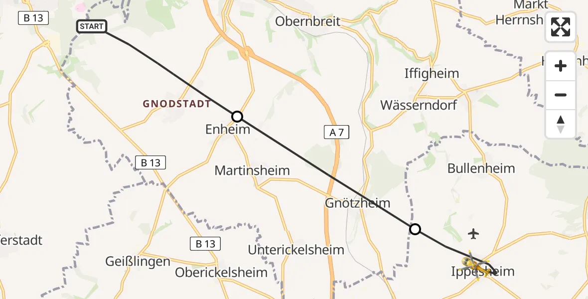 Flugroute Rettungshubschrauber Marktbreit - Ippesheim, 04 April 2026, 10:40