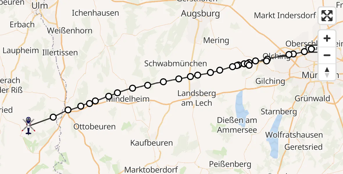 Flugroute Polizeihubschrauber Oberschleißheim - Bad Wurzach, 04 April 2026, 10:45