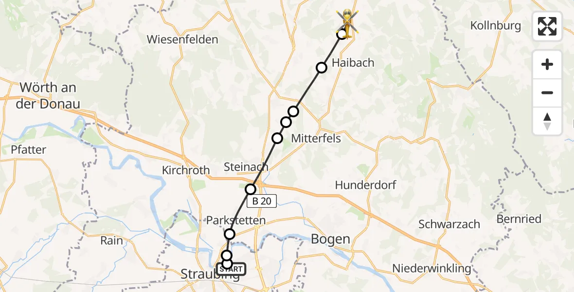 Flugroute Rettungshubschrauber Sankt Elisabeth Hospital Straubing - Konzell, 04 April 2026, 10:46