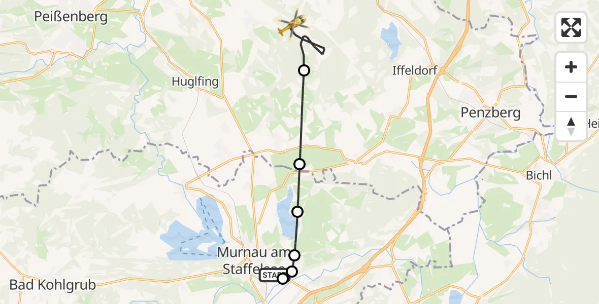 Flugroute Rettungshubschrauber Murnau Accident Hospital - Eberfing, 04 April 2026, 10:59