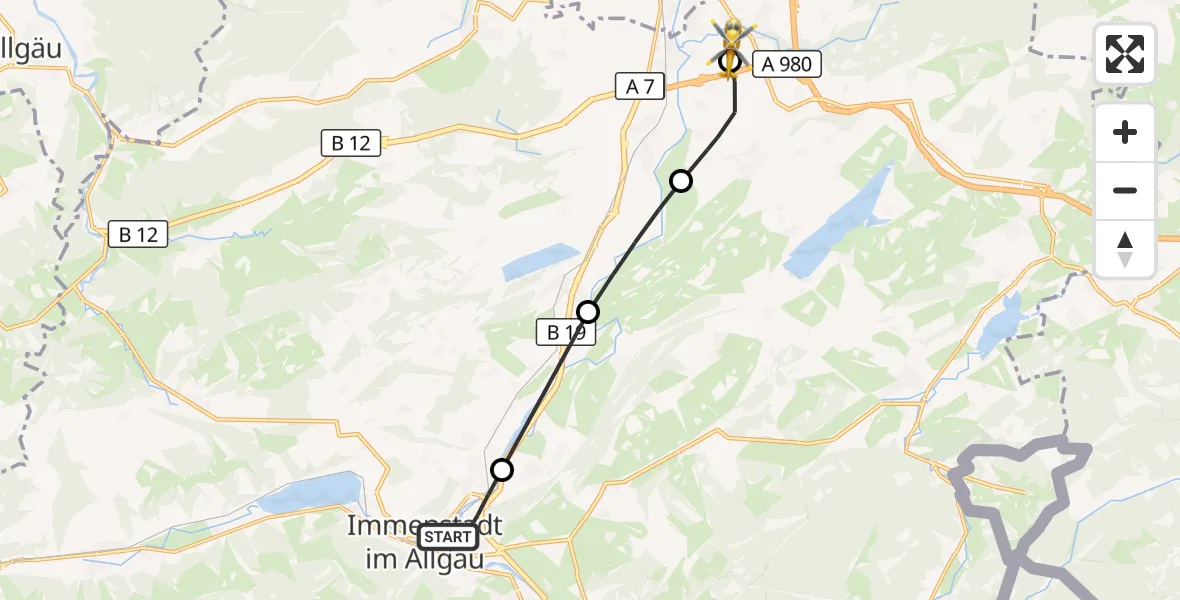 Flugroute Rettungshubschrauber Immenstadt i.Allgäu - Kempten-Durach Flugplatz, 04 April 2026, 11:12