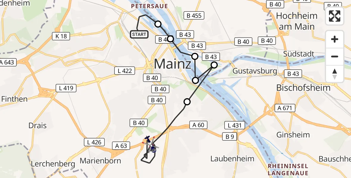 Flugroute Polizeihubschrauber Mainz - Mainz, 04 April 2026, 11:17