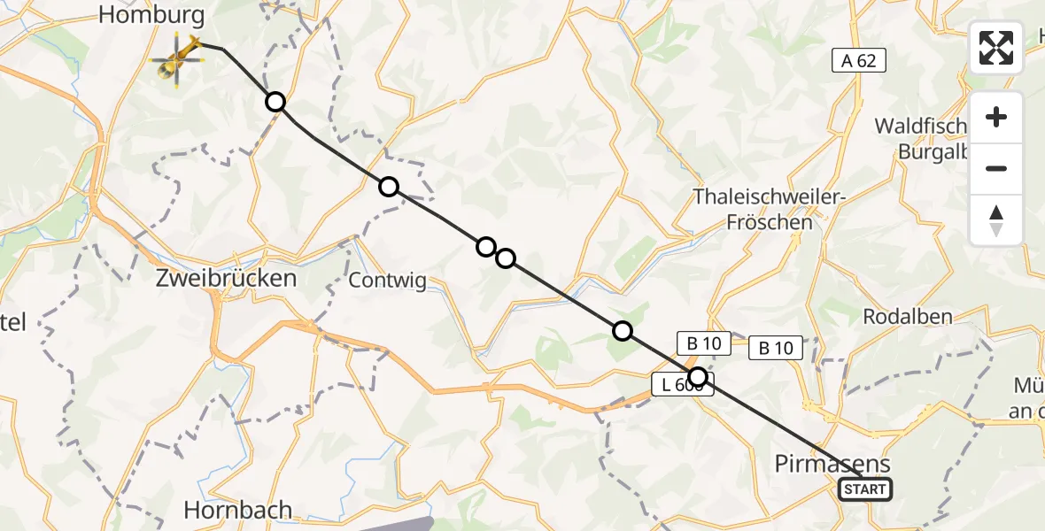 Flugroute Rettungshubschrauber Pirmasens - Homburg, 04 April 2026, 11:19