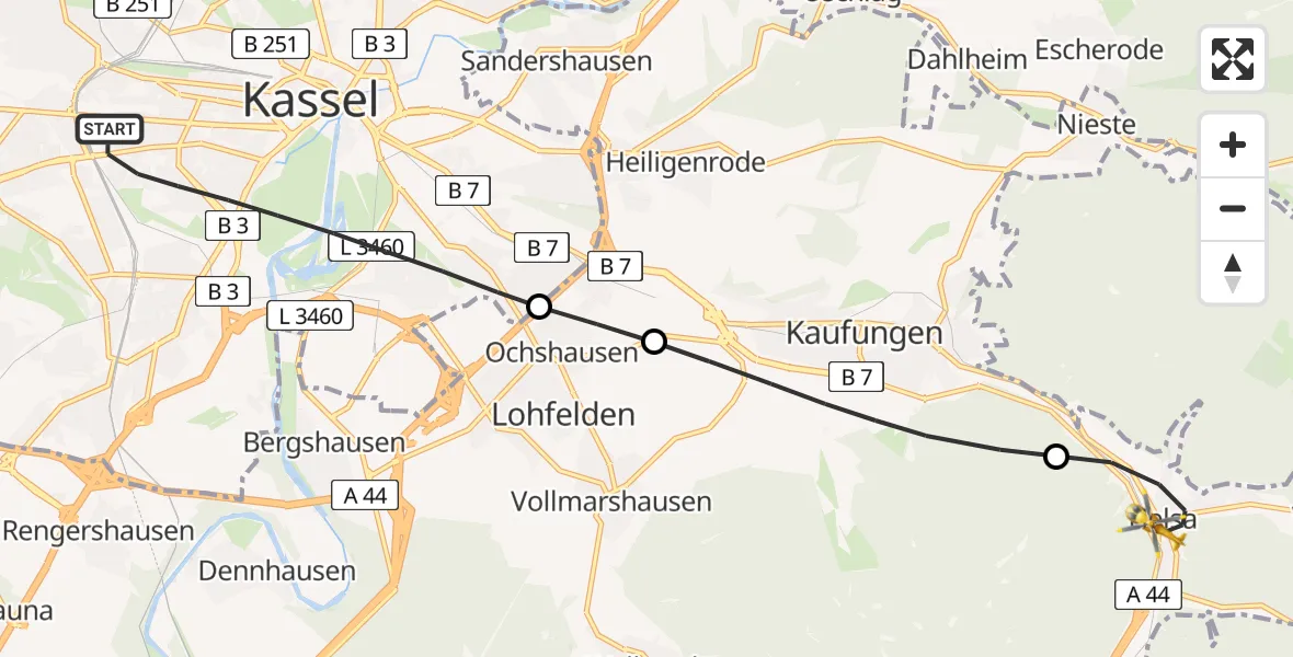 Flugroute Rettungshubschrauber Kassel - Helsa, 04 April 2026, 11:30