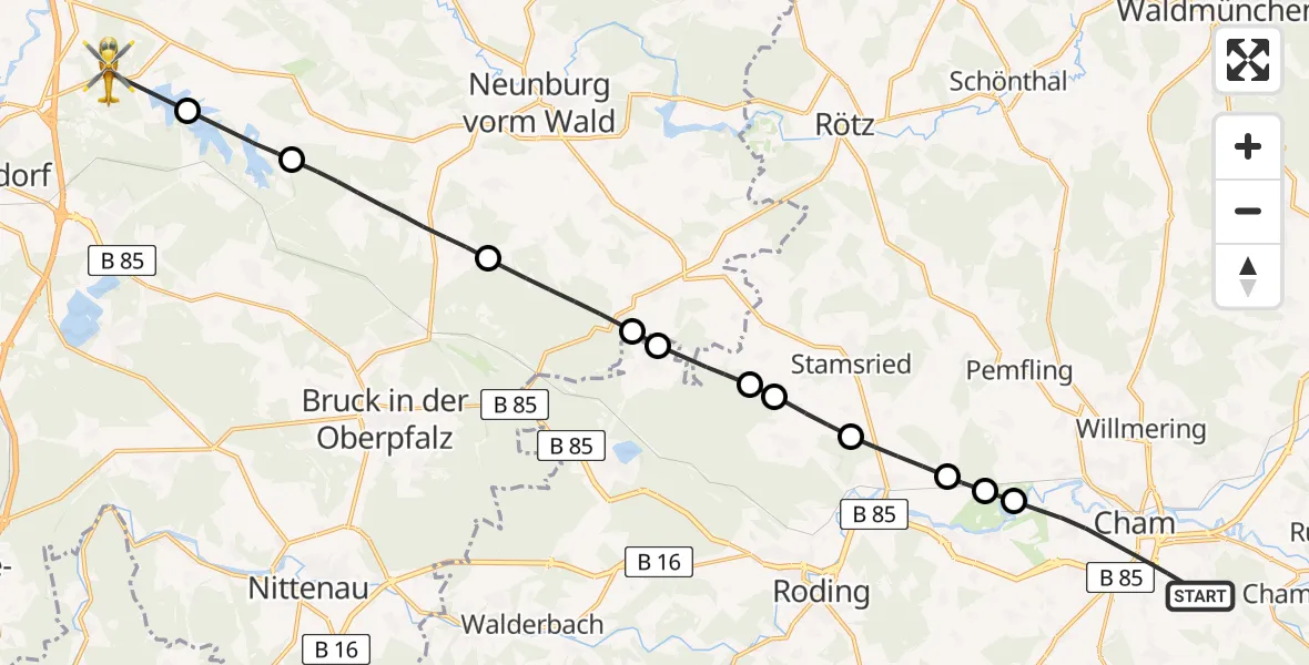 Flugroute Rettungshubschrauber Cham - Schwandorf, 04 April 2026, 11:33