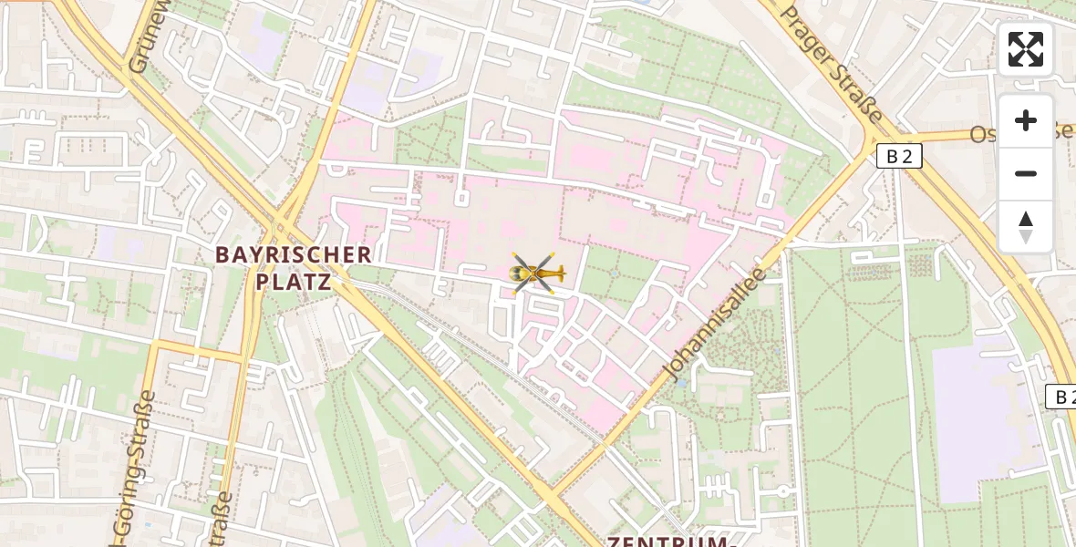 Flugroute Rettungshubschrauber Leipzig University Hospital Heliport 1 - Leipzig University Hospital Heliport 1, 04 April 2026, 11:42
