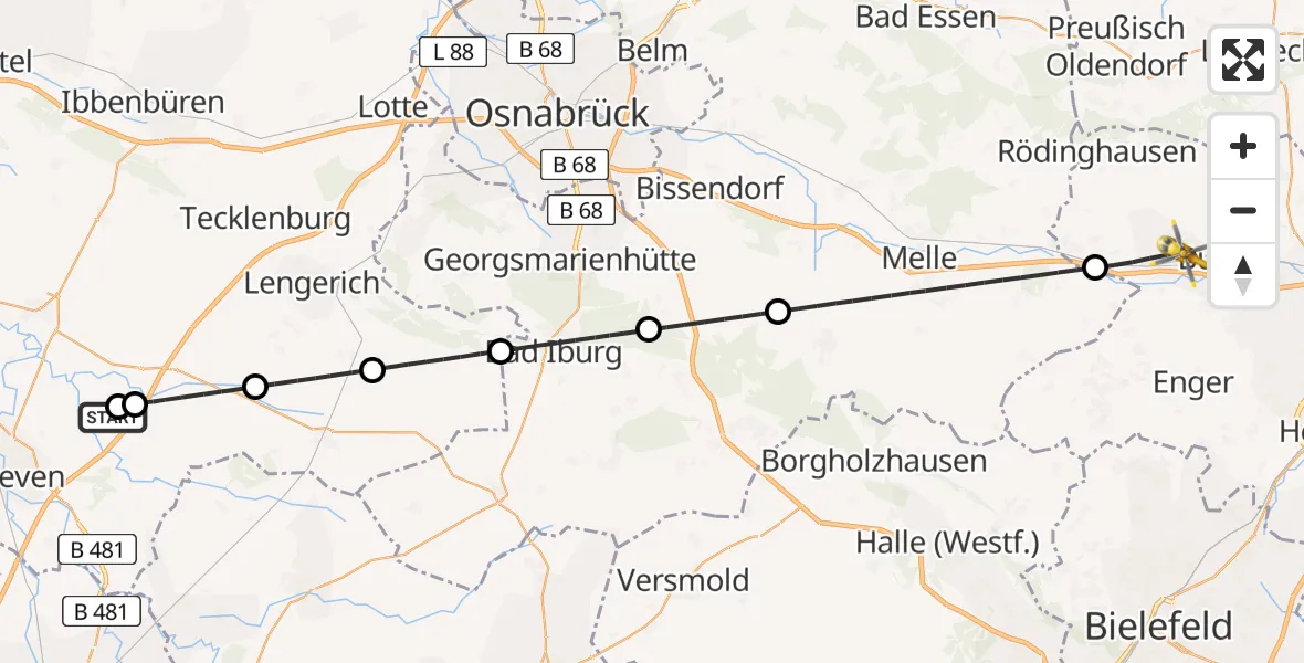 Flugroute Ambulanzhubschrauber Christoph  Westfalen-ADAC - Bünde, 04 April 2026, 11:45