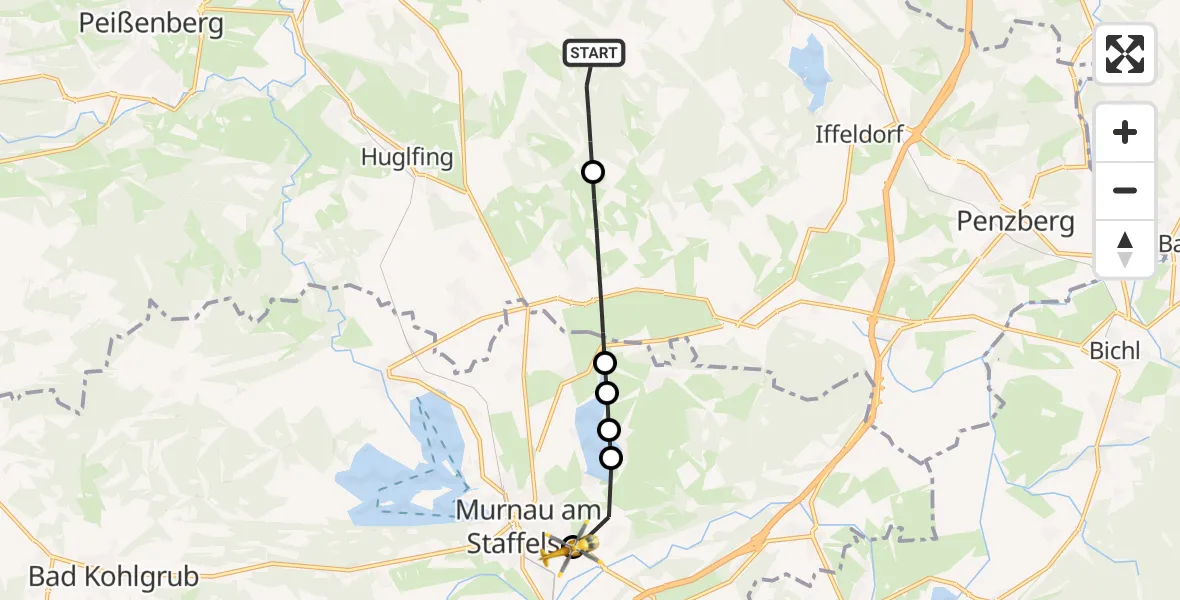 Flugroute Rettungshubschrauber Eberfing - Murnau Accident Hospital, 04 April 2026, 11:49