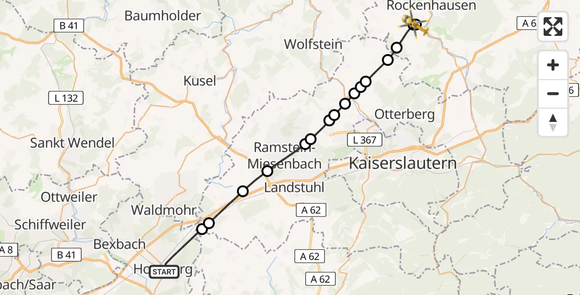 Flugroute Rettungshubschrauber Homburg - Imsweiler UL, 04 April 2026, 11:57