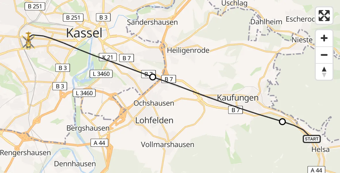Flugroute Rettungshubschrauber Helsa - Kassel, 04 April 2026, 12:01