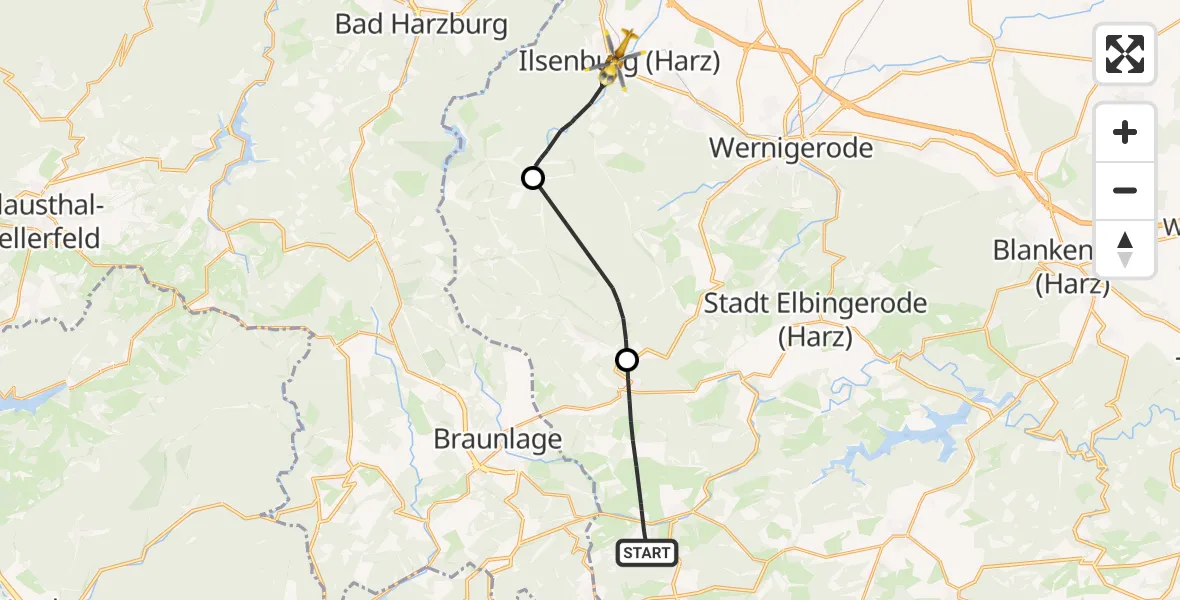 Flugroute Rettungshubschrauber Oberharz am Brocken - Ilsenburg (Harz), 04 April 2026, 12:07