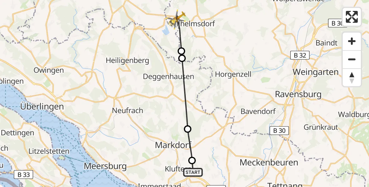 Flugroute Rettungshubschrauber Friedrichshafen - Wilhelmsdorf, 04 April 2026, 12:13