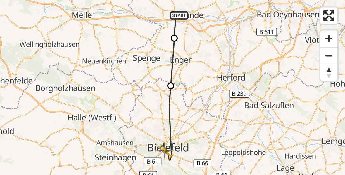 Flugroute Ambulanzhubschrauber Bünde - Bielefeld, 04 April 2026, 12:22