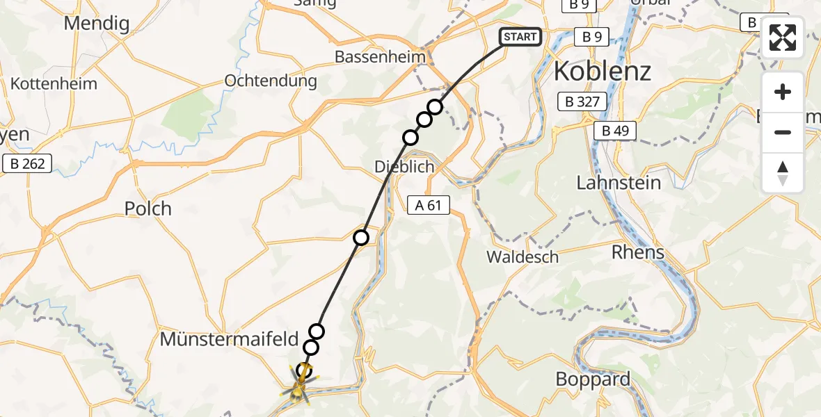 Flugroute Rettungshubschrauber Koblenz - Hatzenport, 04 April 2026, 12:26