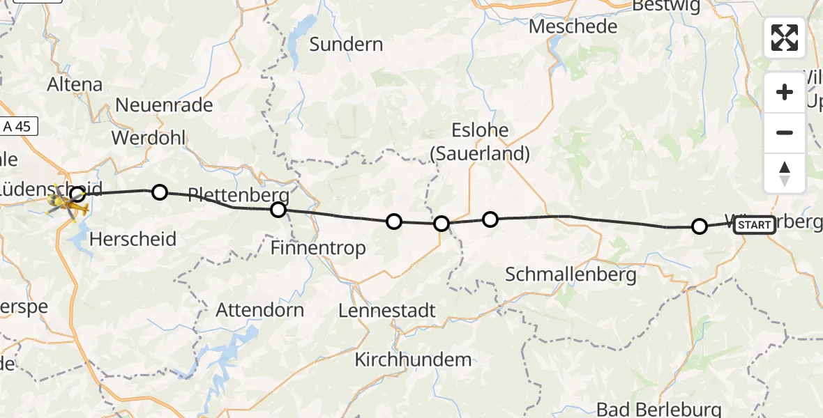 Flugroute Ambulanzhubschrauber Winterberg - Lüdenscheid, 04 April 2026, 12:26