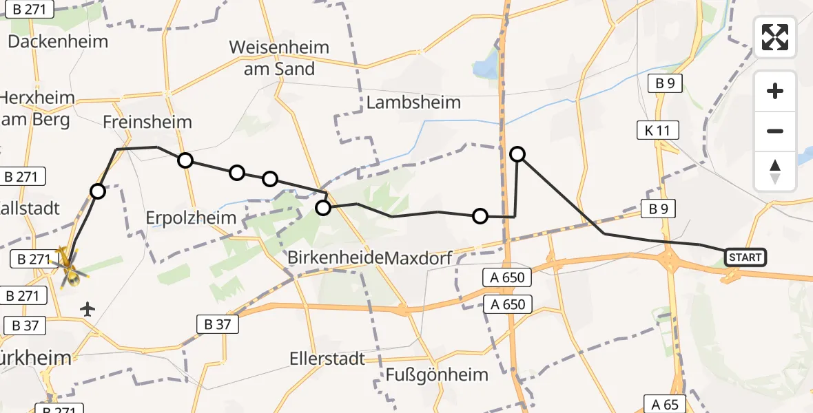 Flugroute Rettungshubschrauber Ludwigshafen am Rhein - Bad Dürkheim, 04 April 2026, 12:28