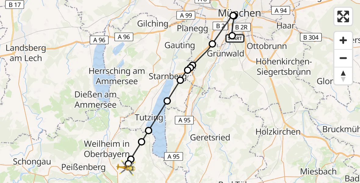 Flugroute Rettungshubschrauber ADAC Air Rescue Center Hubschrauberlandeplatz (Christoph 1) - Eberfing, 04 April 2026, 12:32