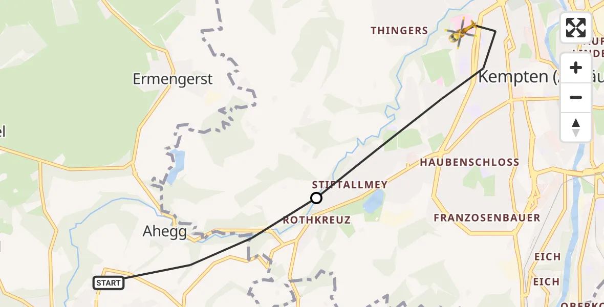 Flugroute Rettungshubschrauber Buchenberg - Kempten (Allgäu), 04 April 2026, 12:32