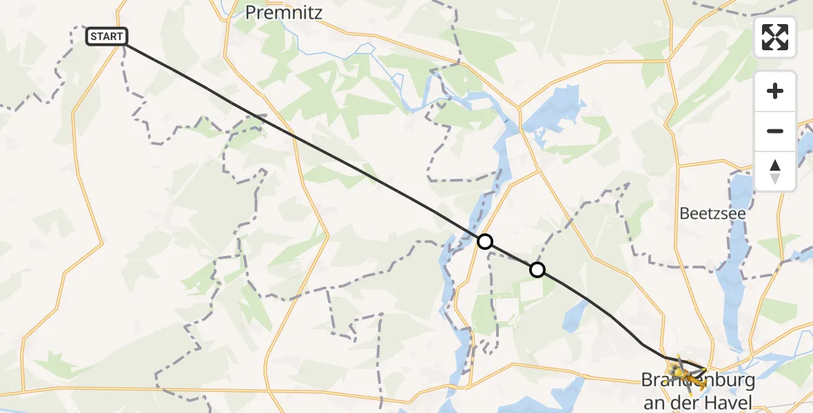 Flugroute Rettungshubschrauber Milower Land - Brandenburg an der Havel, 04 April 2026, 12:34
