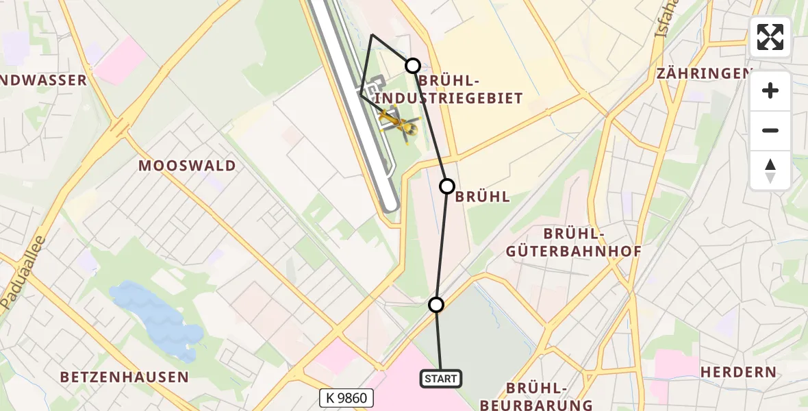 Flugroute Rettungshubschrauber Freiburg University Hospital Heliport 1 - Freiburg im Breisgau Flugplatz, 04 April 2026, 12:37