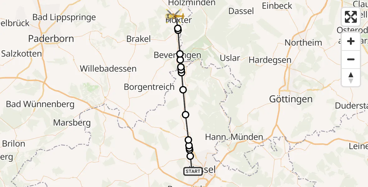 Flugroute Rettungshubschrauber Kassel - Höxter, 04 April 2026, 12:43