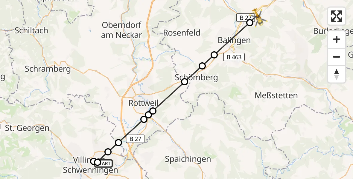 Flugroute Rettungshubschrauber Villingen-Schwenningen - Bisingen, 04 April 2026, 12:48