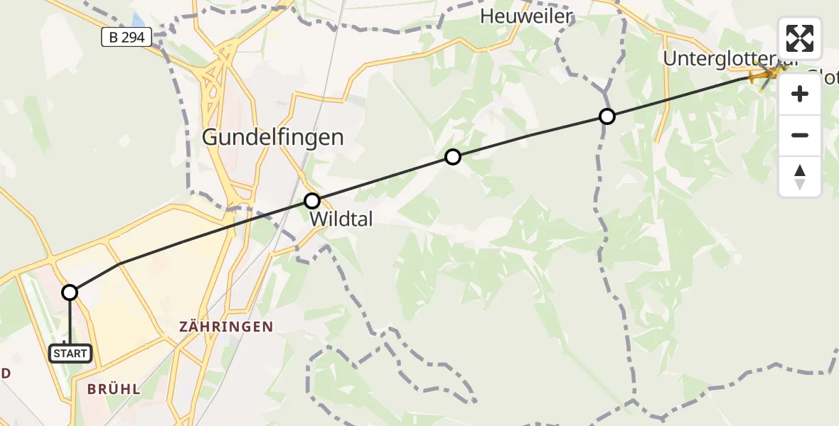 Flugroute Rettungshubschrauber Freiburg im Breisgau Flugplatz - Glottertal, 04 April 2026, 12:48