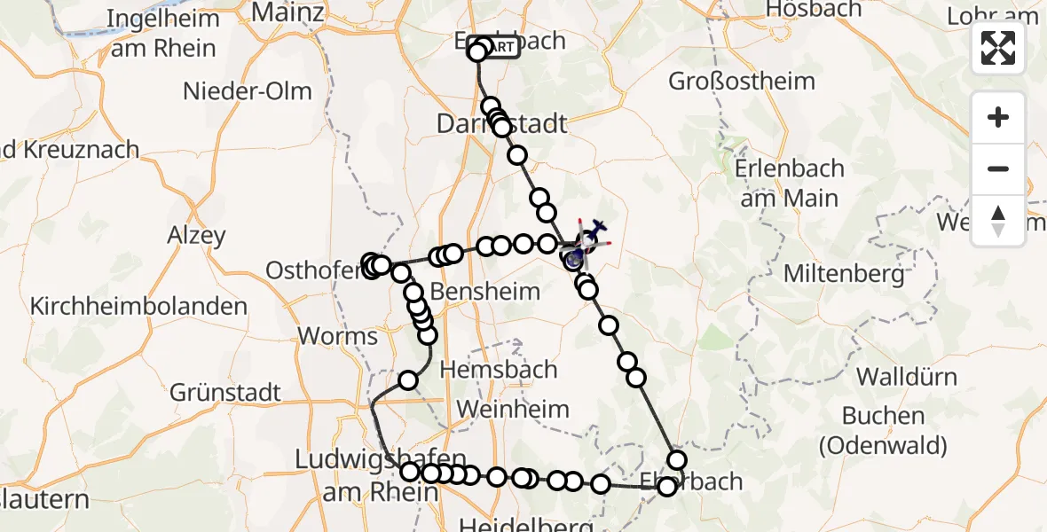 Flugroute Polizeihubschrauber Flughafen Frankfurt-Egelsbach - Fränkisch-Crumbach, 04 April 2026, 12:52