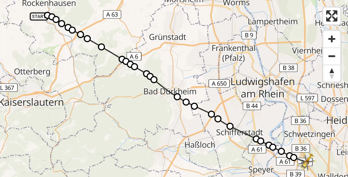 Flugroute Rettungshubschrauber Imsweiler UL - Hockenheim, 04 April 2026, 12:58
