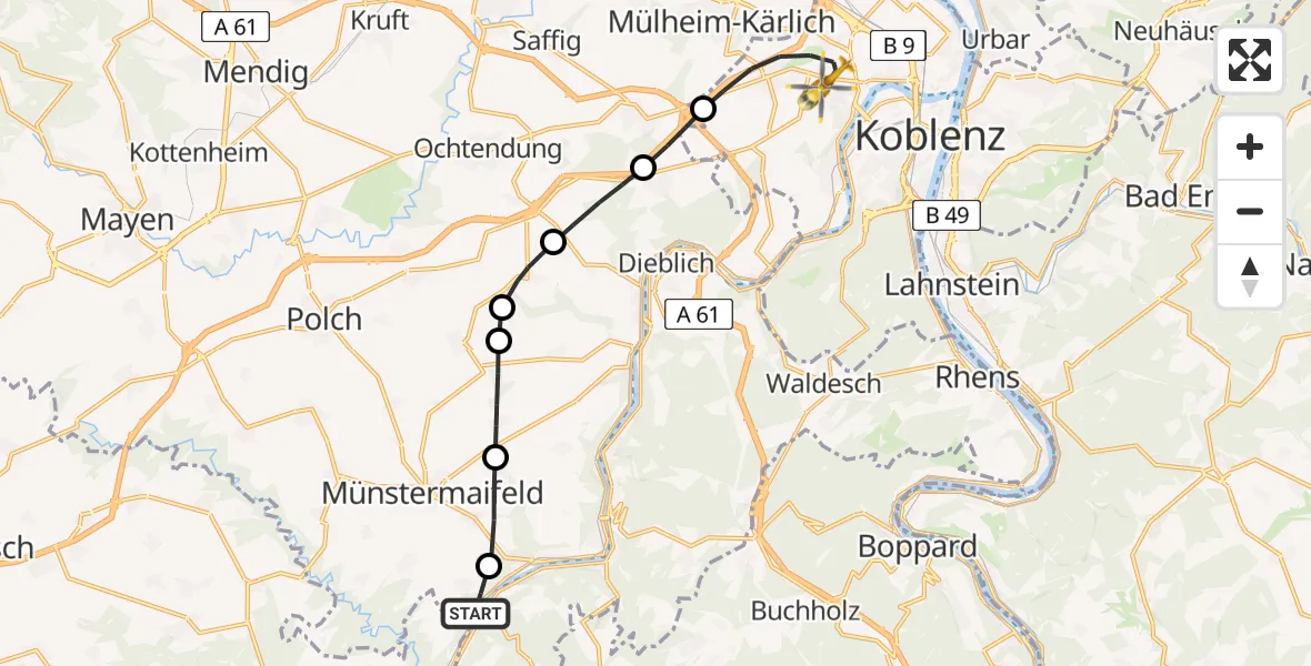 Flugroute Rettungshubschrauber Hatzenport - Koblenz, 04 April 2026, 13:00