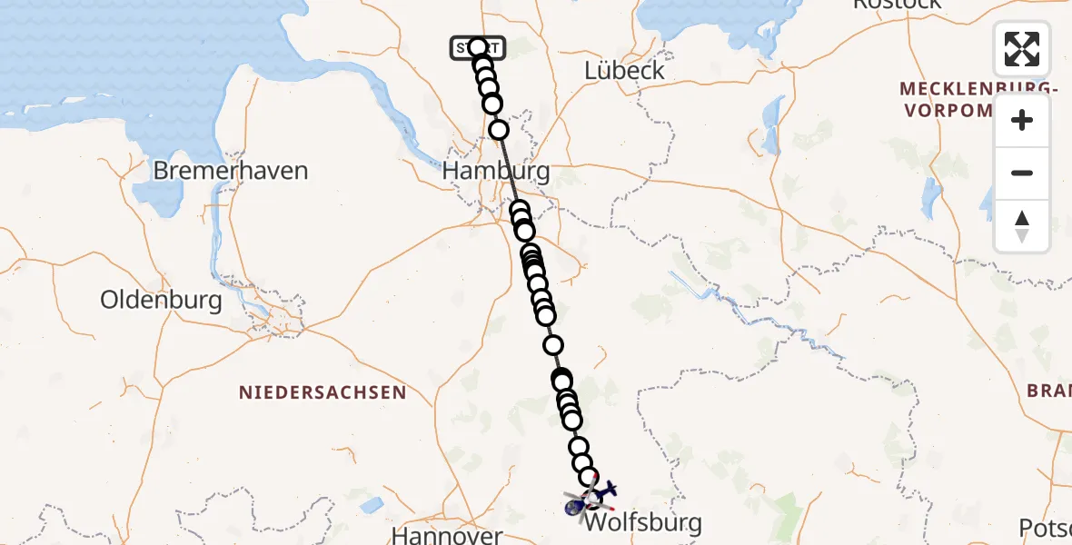 Flugroute Polizeihubschrauber Bad Bramstedt Hubschrauberlandeplatz - Gifhorn Bundespolizei Hubschrauberlandeplatz, 04 April 2026, 13:04
