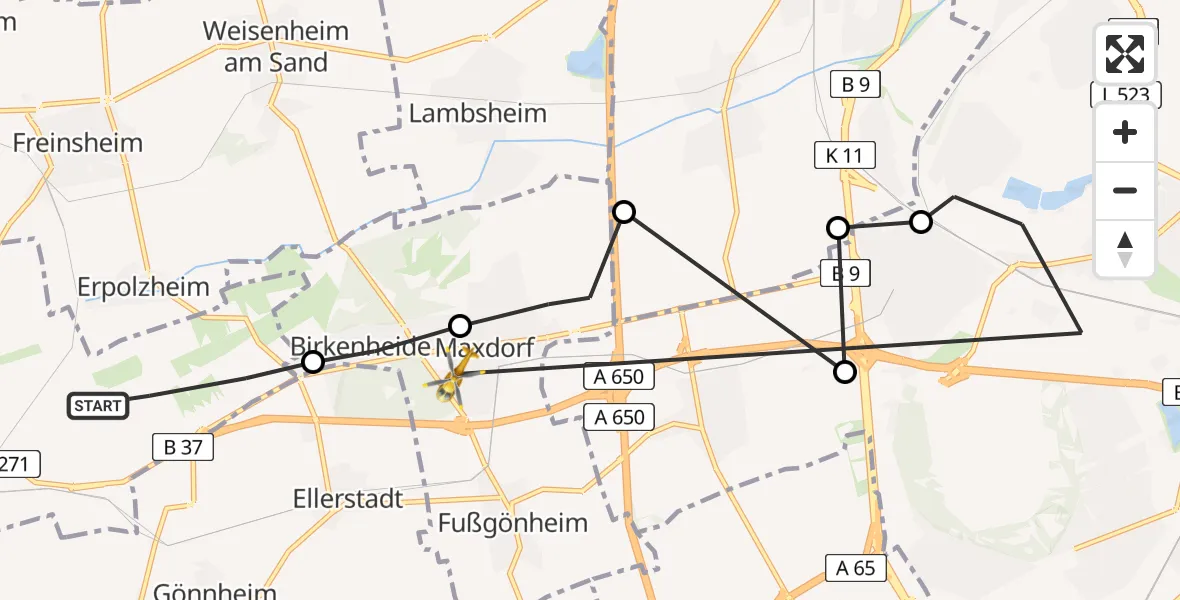 Flugroute Rettungshubschrauber Bad Dürkheim - Maxdorf, 04 April 2026, 13:06