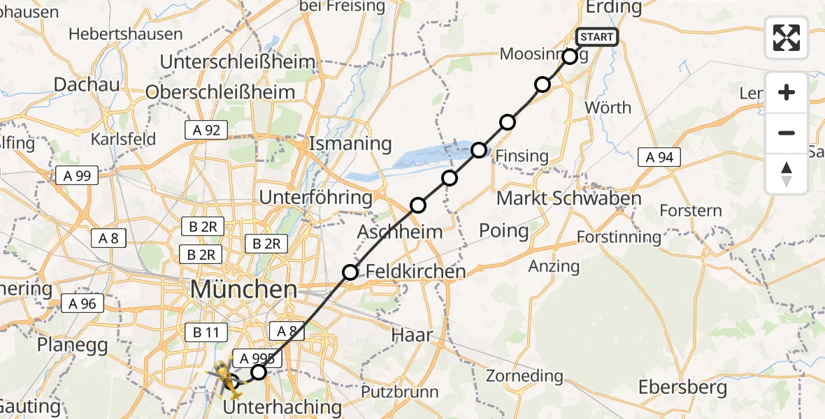 Flugroute Rettungshubschrauber Erding - ADAC Air Rescue Center Hubschrauberlandeplatz (Christoph 1), 04 April 2026, 13:13